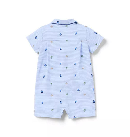 Blue Microstripe Nautical Romper