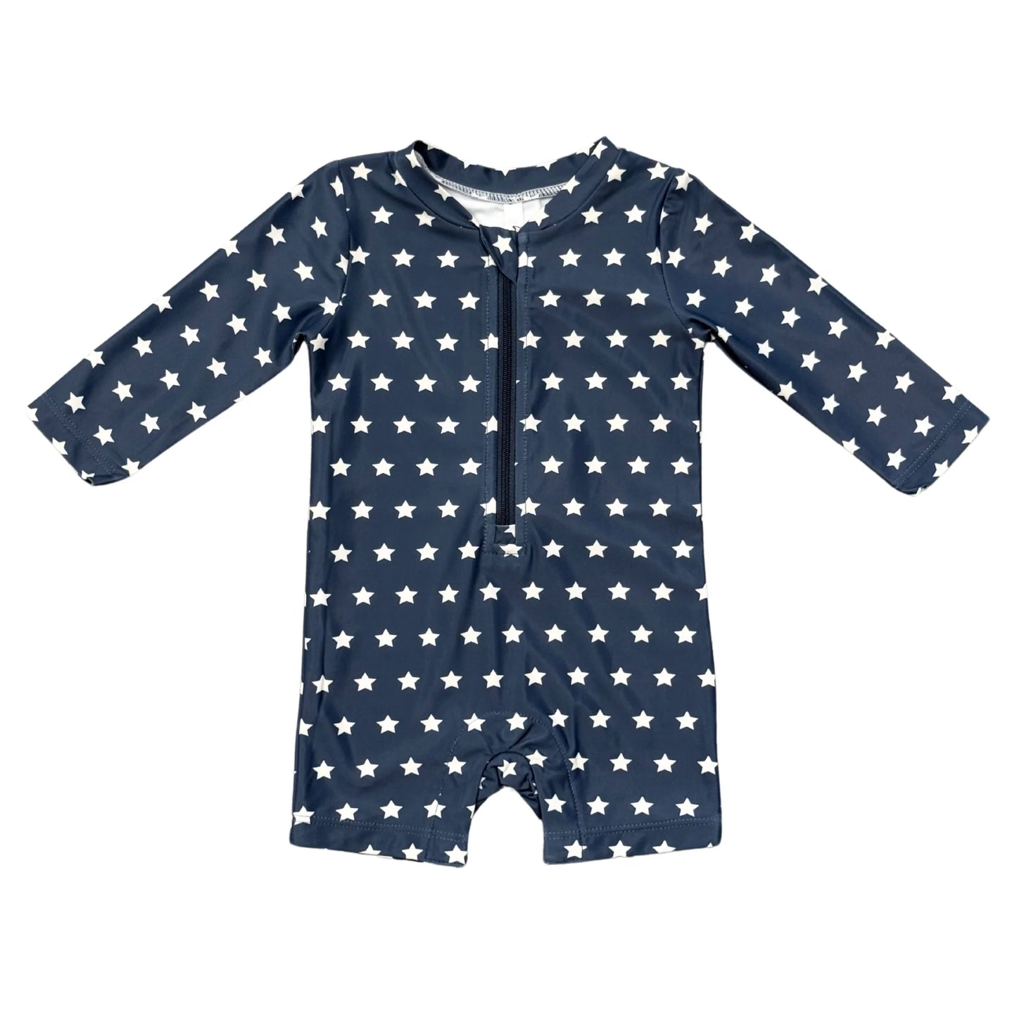 Baby one-piece rash guard swimsuit in refined print, UPF 50+ protection