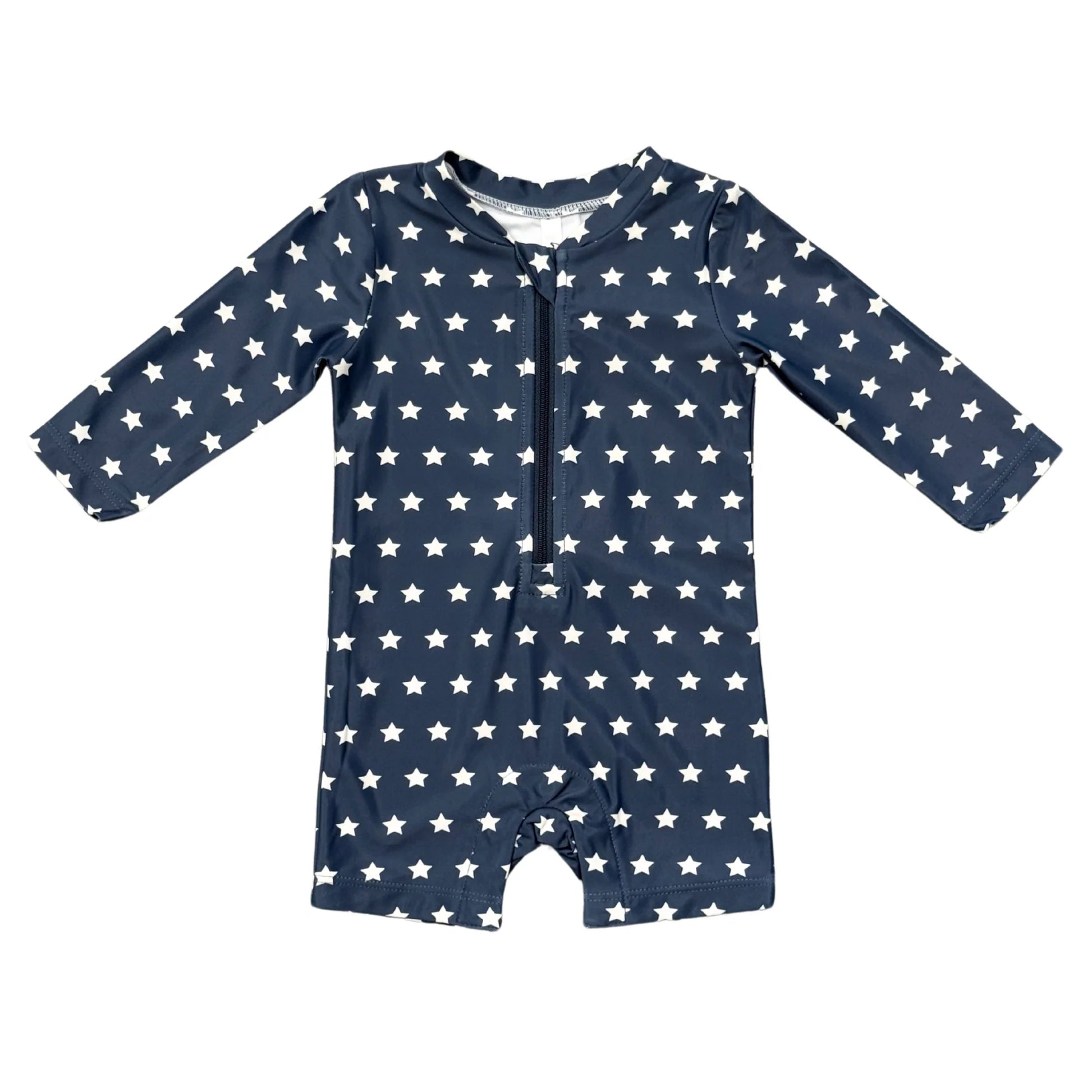 Baby one-piece rash guard swimsuit in refined print, UPF 50+ protection