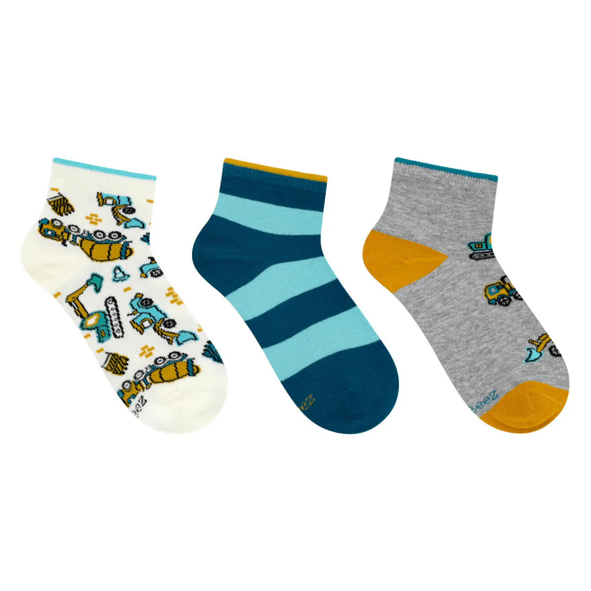 Teal Truck Time Quarter Socks - 3 Pack