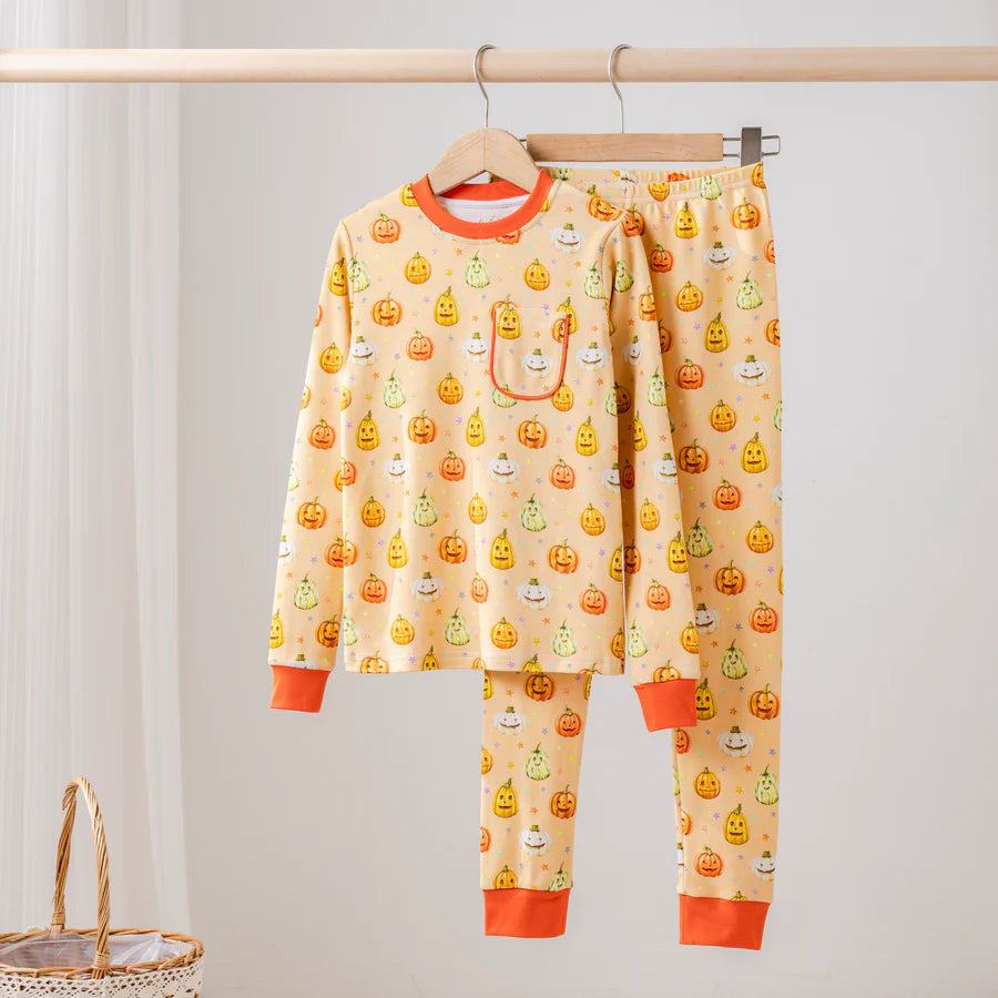 Pumpkin Pals organic cotton pajamas in soft seasonal pumpkin patch print