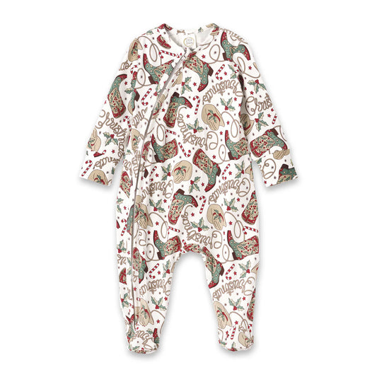 Holiday Hoedown Zipper Romper in cowboy print bamboo blend with full-length zipper by Tesa Babe