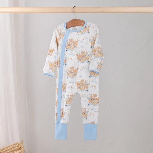 All Aboard Noah’s Ark Organic Cotton Zip Up Pajamas