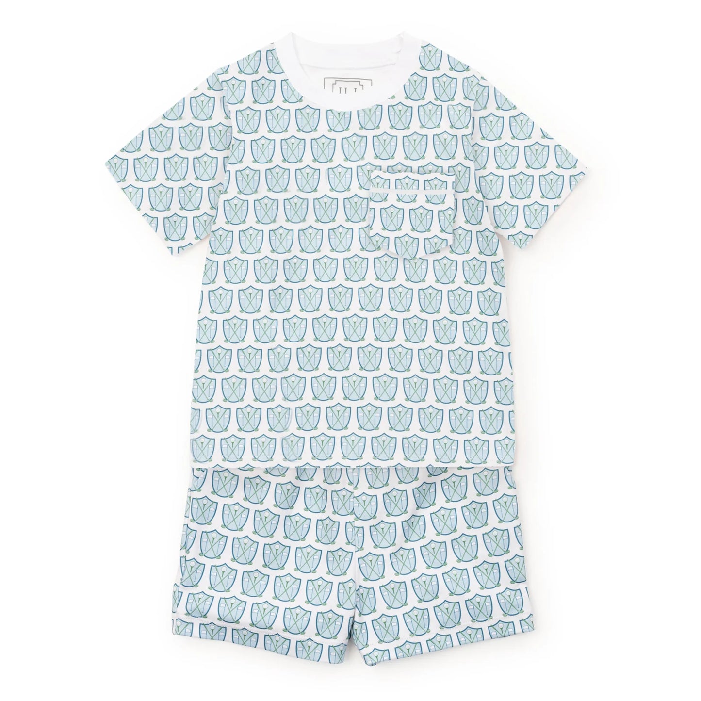 Charles Short Set in Golf Crest Blue—Pima cotton pocket tee and pull-on shorts by Lila & Hayes