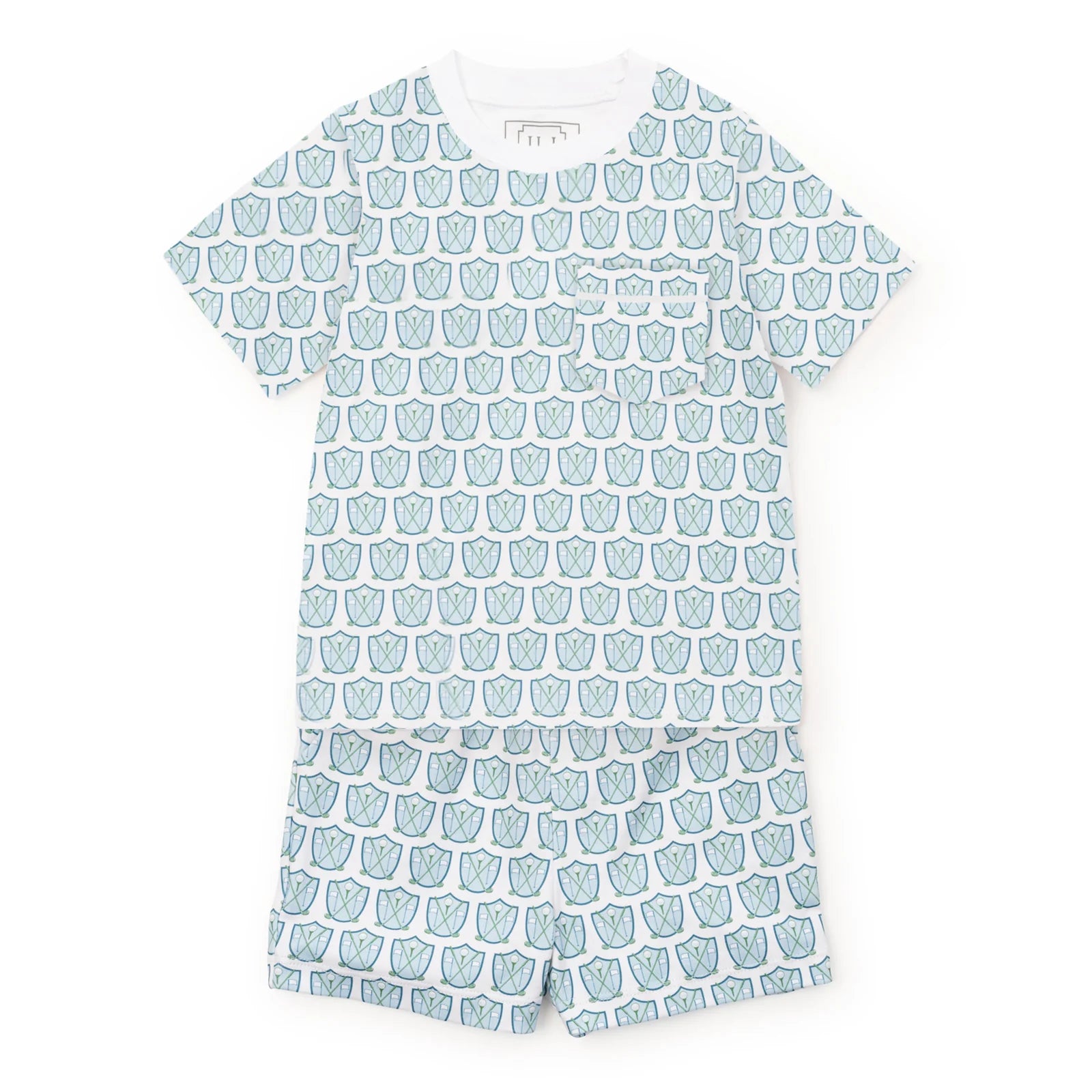 Charles Short Set in Golf Crest Blue—Pima cotton pocket tee and pull-on shorts by Lila & Hayes