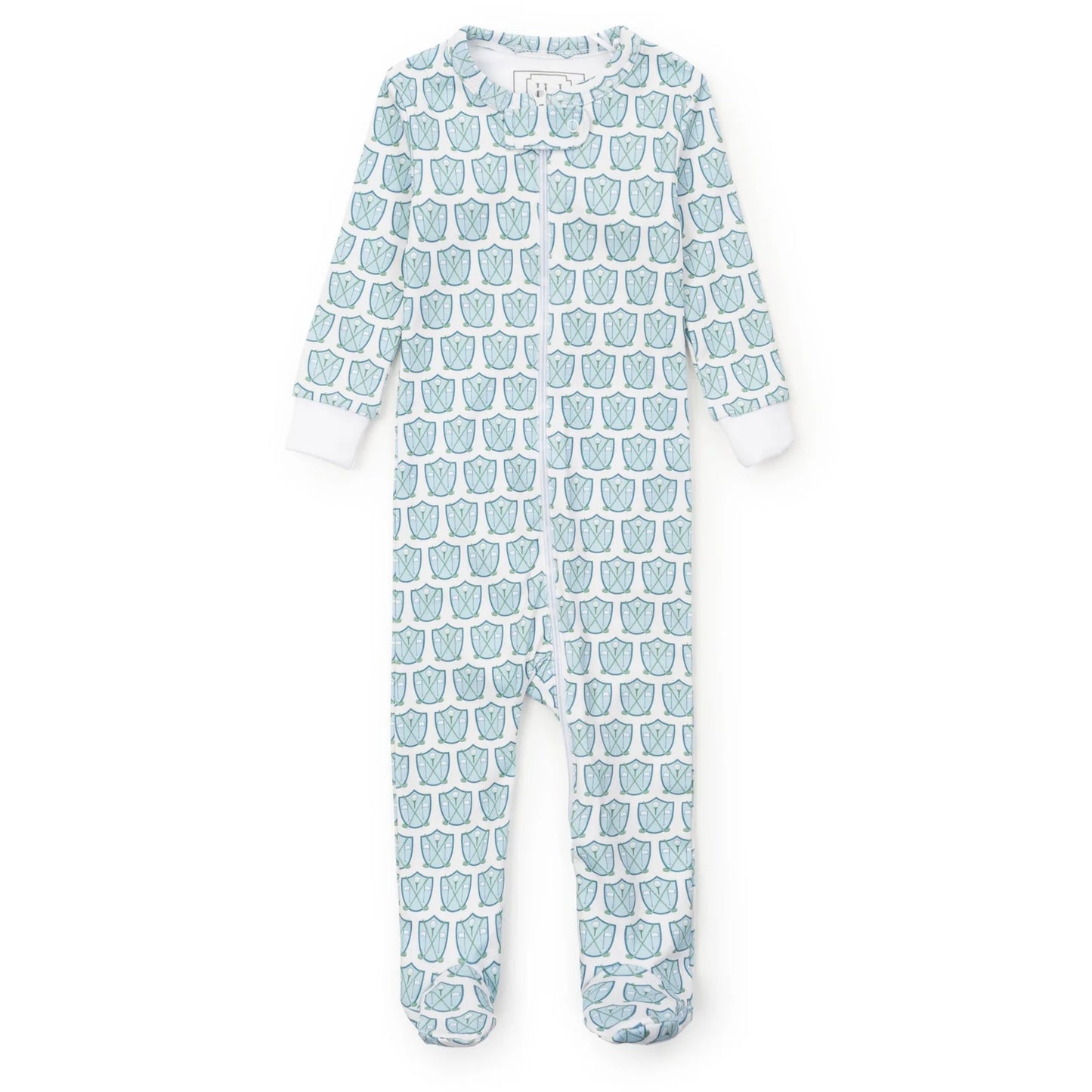 Parker Pima Cotton Zipper Pajama in Golf Crest Blue by Lila & Hayes baby one-piece