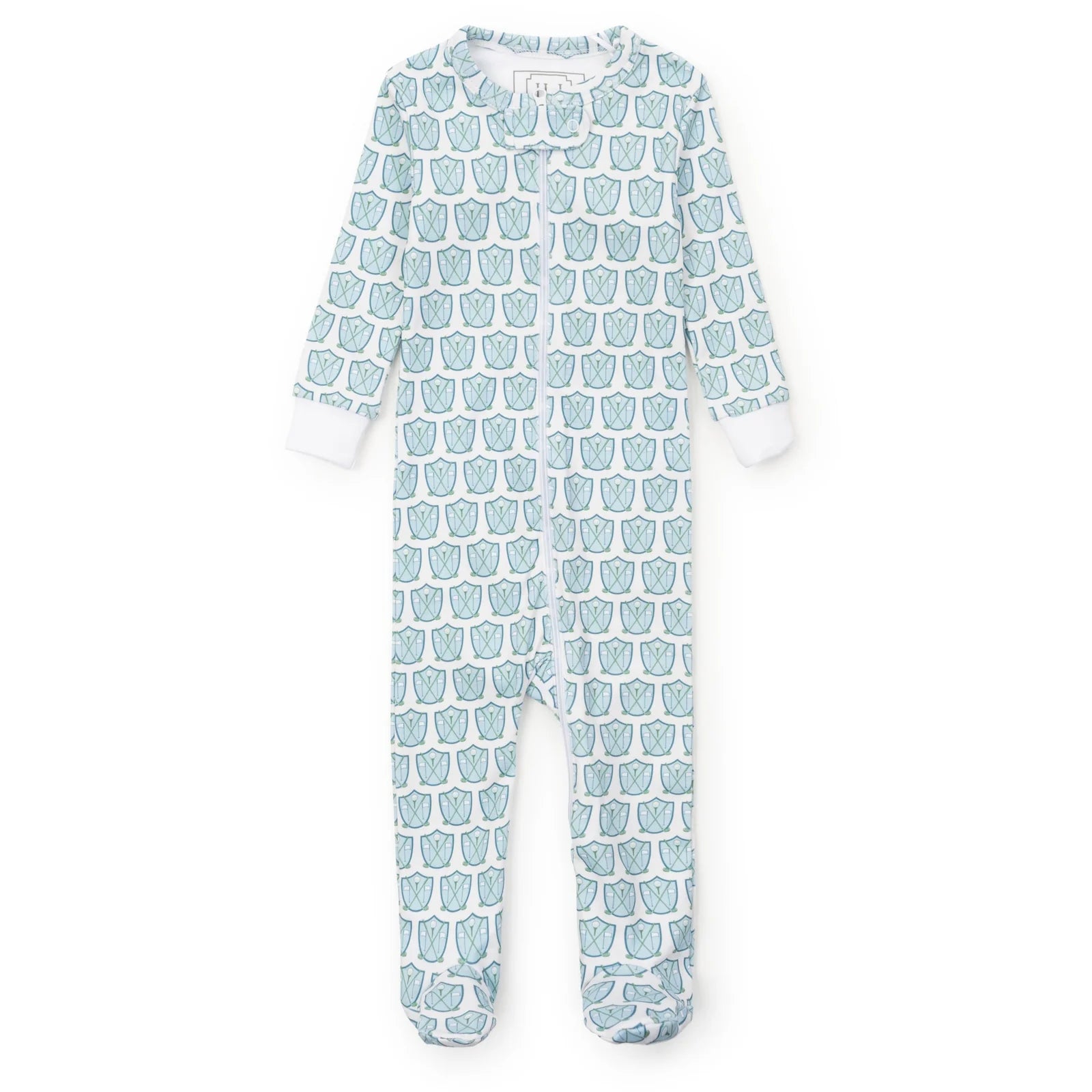 Parker Pima Cotton Zipper Pajama in Golf Crest Blue by Lila & Hayes baby one-piece