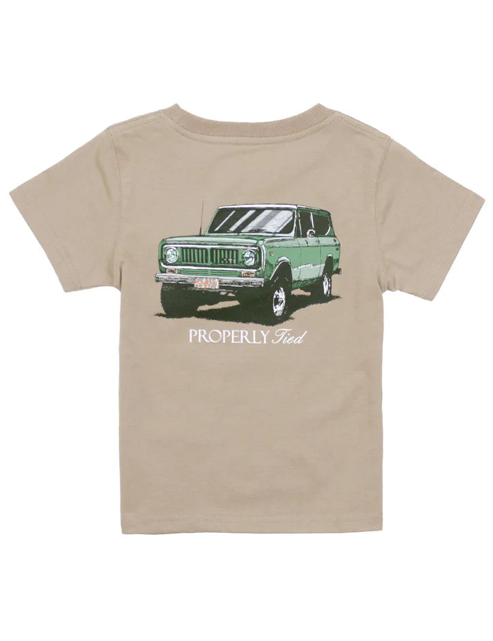 Joyride Pocket T-Shirt in sand, 100% Pima cotton with hand-drawn graphic and duck logo