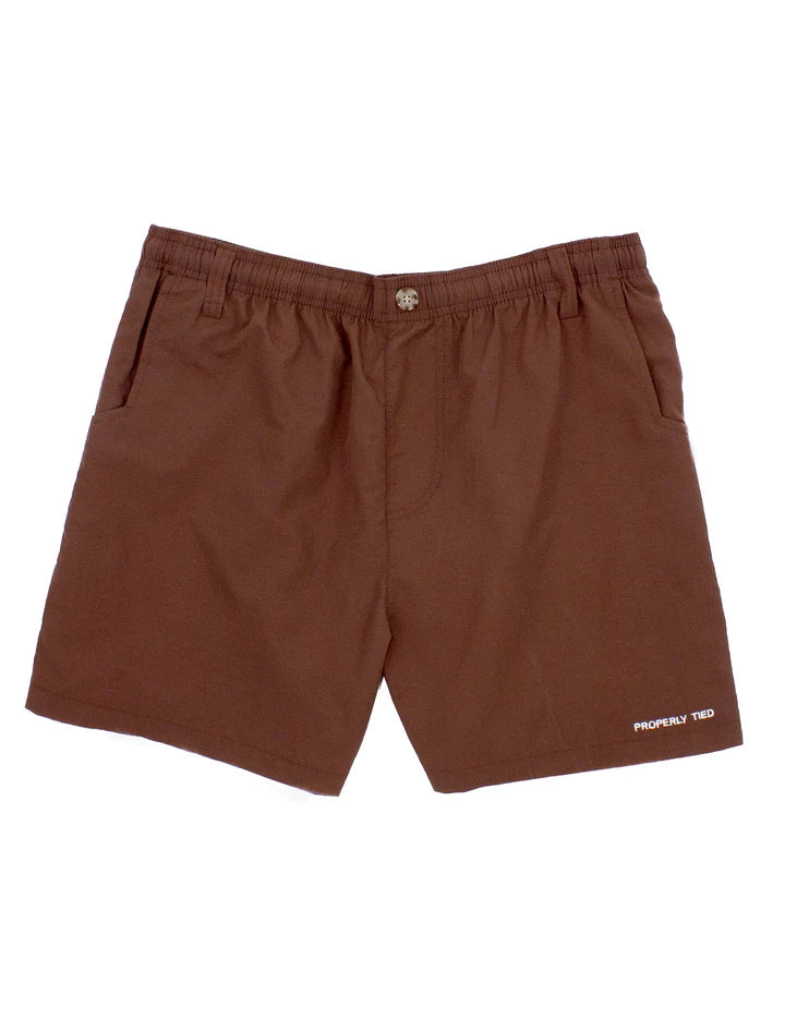 Mallard Shorts in Bark by Properly Tied, 100% nylon quick-dry children's shorts