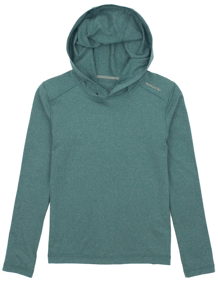 Finn Hoodie in Hunter Heather by Properly Tied—hooded lightweight stretch hoodie for boys