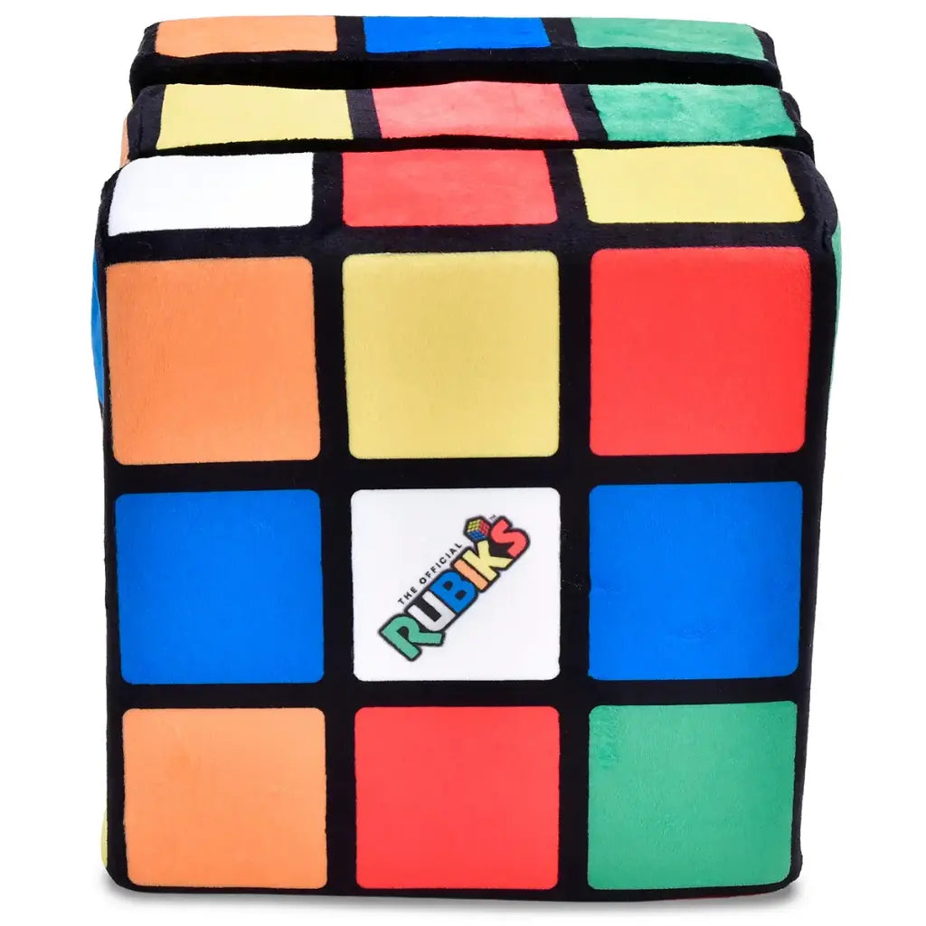 Rubik's Cube Interactive Spinning Plush by Iscream, soft fleece with colored spinning cube faces