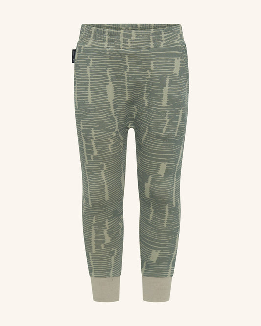 Broken Stripes Sweat Pant in Sage by Tiny Tribe with all-over striped graphic