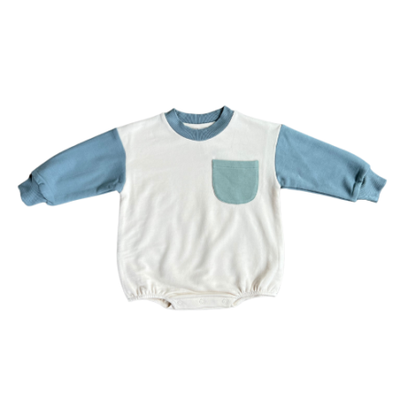 Baby Sprouts Colorblock Romper-Storm in soft bamboo terry with snap closures