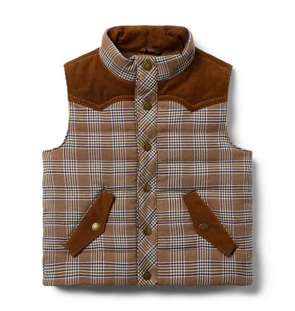 Saddle Ridge Western Puffer Vest in plaid and corduroy by Janie and Jack