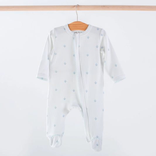 Blue Fleur De Lis Organic Cotton Pajama Zip Up