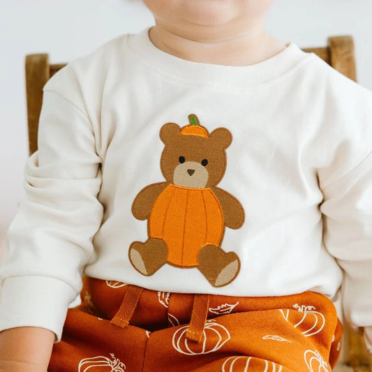 Pumpkin Teddy Bear Patch LS Romper