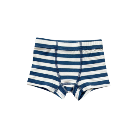 Navy and white striped boxers from Baby Sprouts, classic nautical pattern