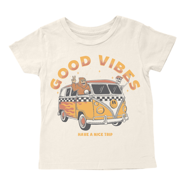 Good Vibes SS Tee in Natural by Tiny Whales, 100% cotton crew neck tee