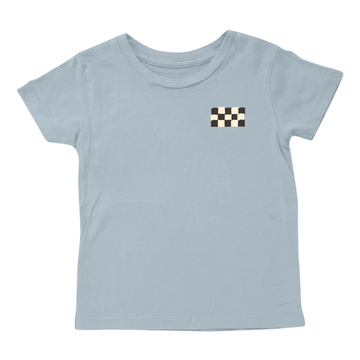 T.W. Expeditions short-sleeve tee in ocean by Tiny Whales, 100% cotton crew neck