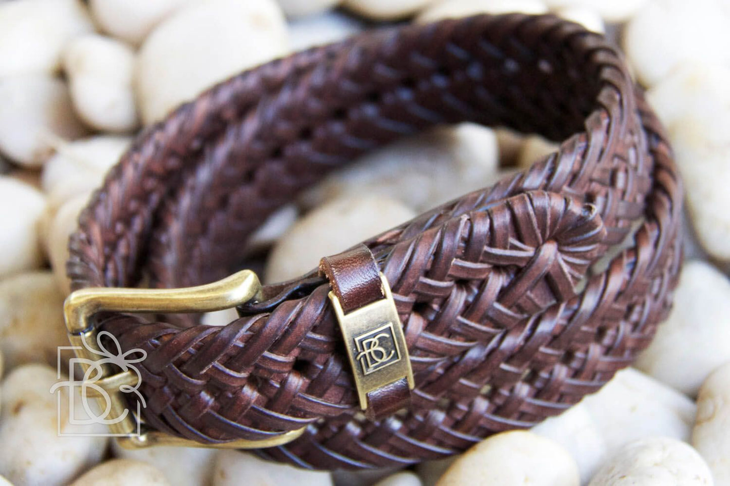 Braided Leather Belt, Brown-Beyond Creations