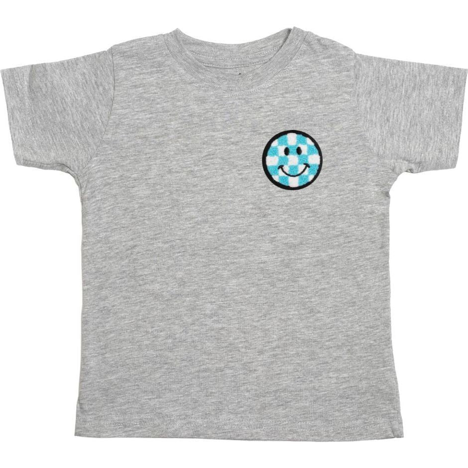 Smiley Checker Patch Tee-Gray, Sweet Wink