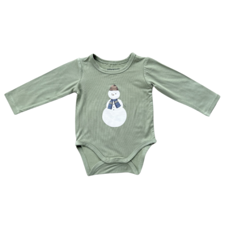 Baby Sprouts long-sleeve snowman bodysuit in cream and charcoal