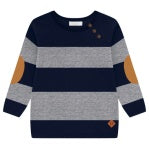 Navy and gray striped sweater by Milon, featuring clean horizontal stripes in classic colors