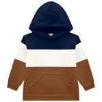 Hoodie Pullover, Navy, White & Brown Stripe-Milon