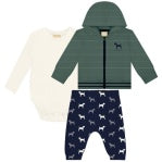 Milon three-piece long-sleeve green hoodie baby set with coordinated pieces
