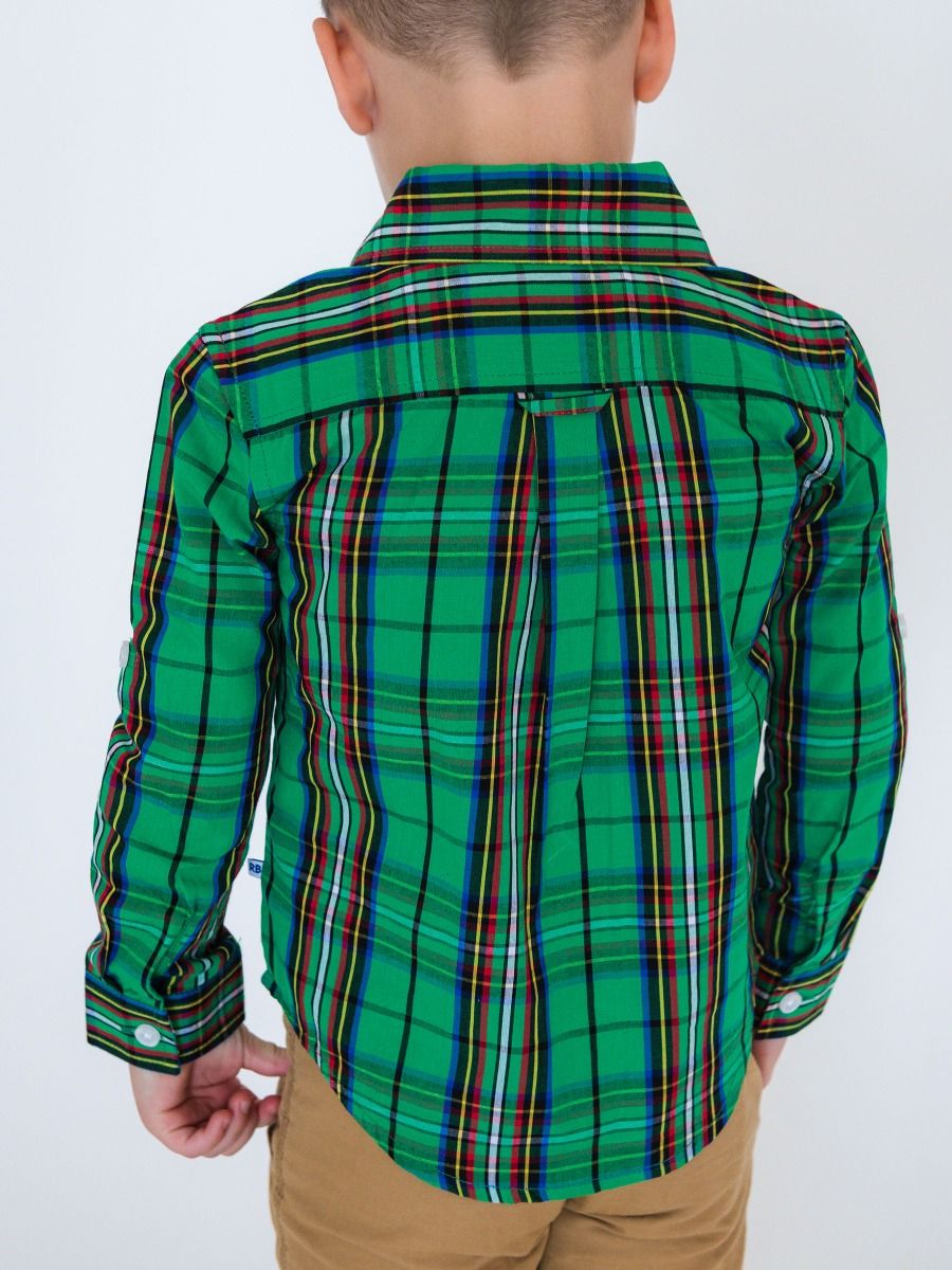 LS Button Down, Green Nicholas Plaid-Rugged Butts