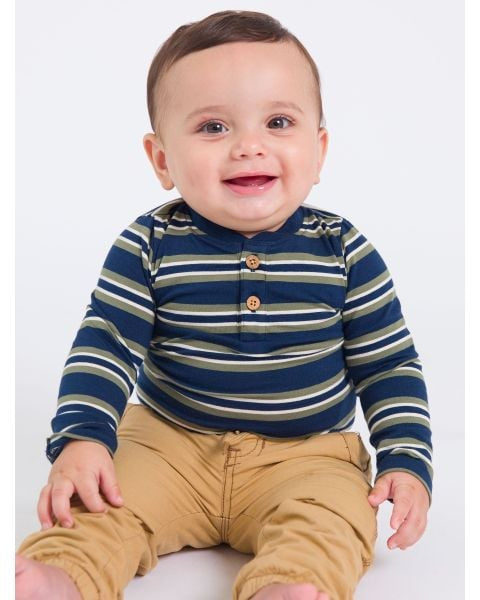 Knit LS 2-Button Henley BodySuit-Rugged Butts