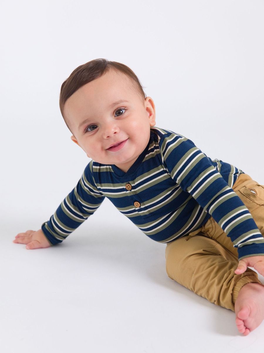 Knit LS 2-Button Henley BodySuit-Rugged Butts