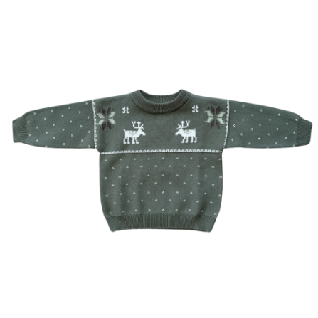 Moose knit sweater by Baby Sprouts in neutral tones, refined design