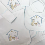 Embrodered Baby Christmas Gown-Blue Trim