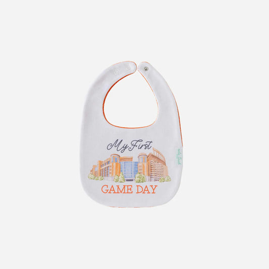 Texas-My First Game Day Bib in refined cream by Nola Tawk, understated heritage design