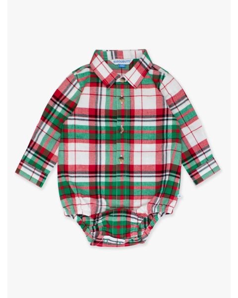 LS Button Down Bodysuit-Dashing Dreams Plaid-Rugged Butts