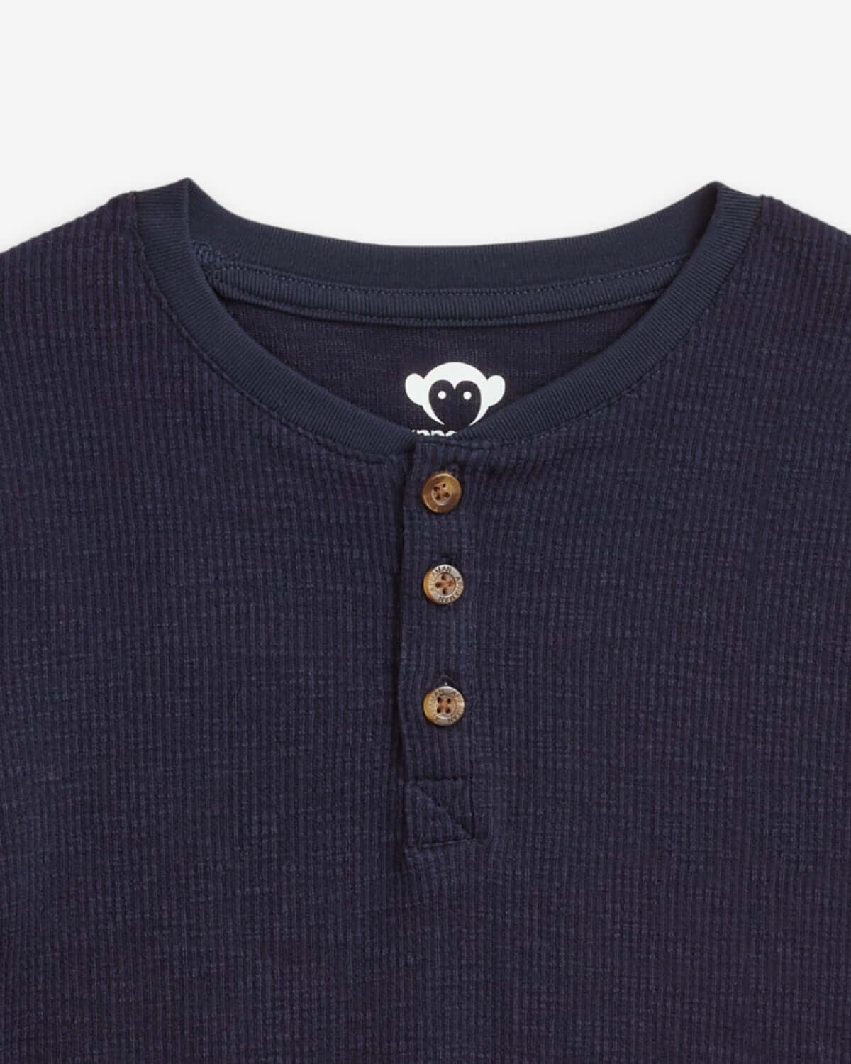 Craftsman Thermal Henley in Navy Blue by Appaman, button-down neckline, laid flat