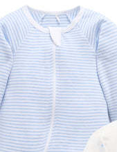 Load image into Gallery viewer, PureBaby, Zip Growsuit &amp; Hat Set-Pale Blue Stripe
