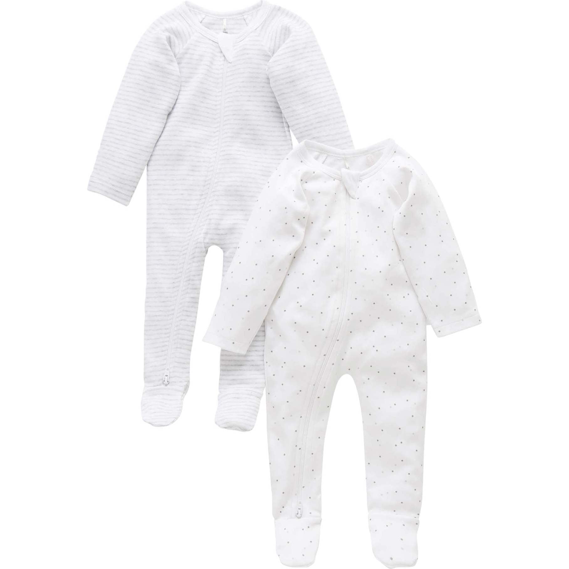 Purebaby pale grey zip growsuit with two-way closure and built-in feet for newborns