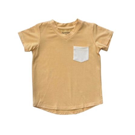 V-Neck Pocket Tee in Desert Mist, premium cotton-blend with chest pocket detail