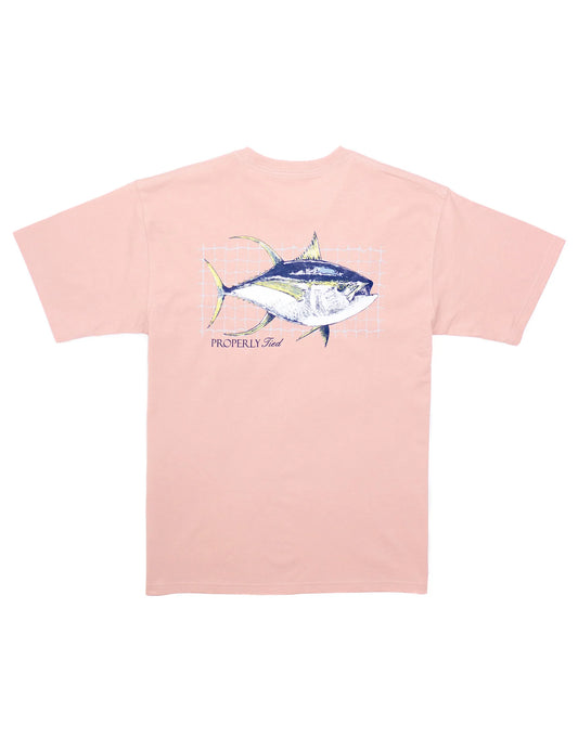 Tuna short-sleeve tee in Peach by Properly Tied, 100% Pima cotton with hand-drawn graphics