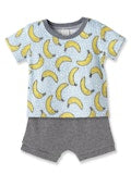 Bananas short-sleeve crew tee and cotton rib shorts set by Tesa Babe in cream with gentle print