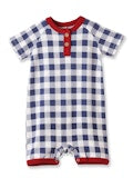 Homestead Plaid-Blue SS Henley Romper-Tesa Babe