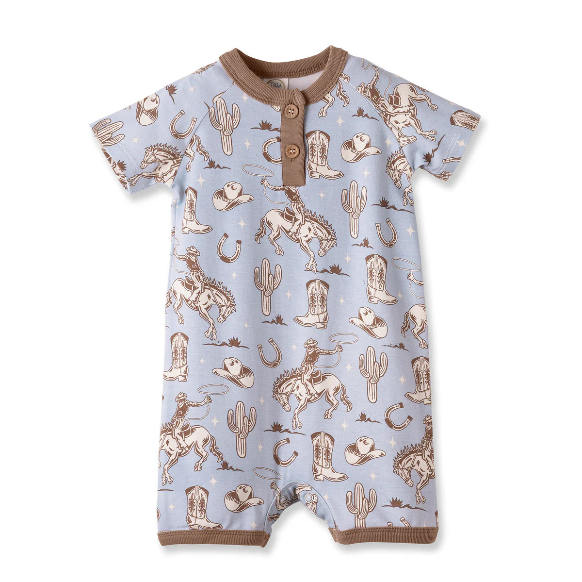 Wild Wrangler-Blue Shorty Henley Romper-Tesa Babe