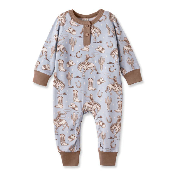 Wild Wrangler-Blue Henley LS Bamboo Cowboy Romper-Tesa Babe