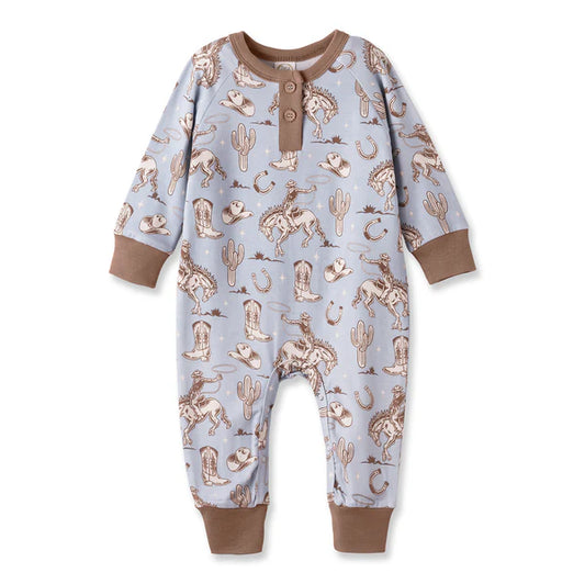 Wild Wrangler-Blue Henley LS Bamboo Cowboy Romper-Tesa Babe