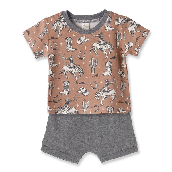 Wild Wrangler/Brown Bamboo Cotton SS Tee & Shorts-Tesa Babe
