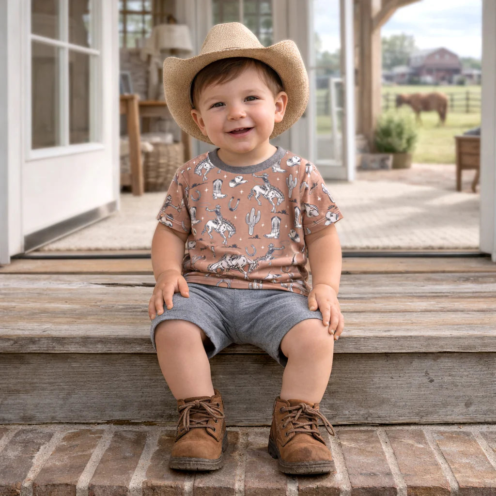 Wild Wrangler brown bamboo cotton short-sleeve tee and shorts set by Tesa Babe