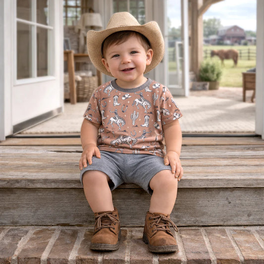 Wild Wrangler/Brown Bamboo Cotton SS Tee & Shorts-Tesa Babe