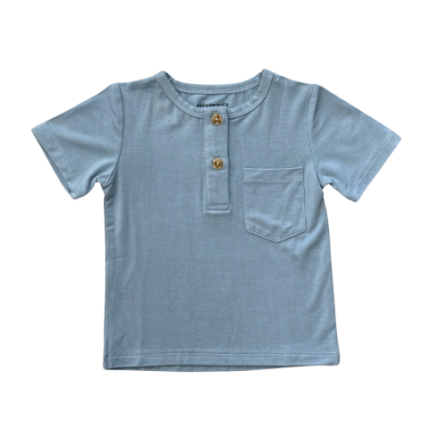 Short Sleeve Henley Shirt in Mountain Spring Blue by Baby Sprouts